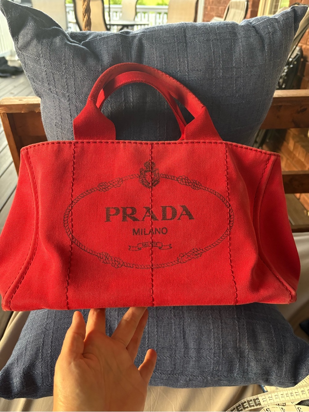 Authentic PRADA Canapa Small Canvas Tote Bag Rosso Red B2439G w/ Auth Card